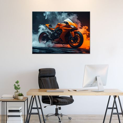 Wandbild Orangefarbenes Motorrad 100x70 (1/4)