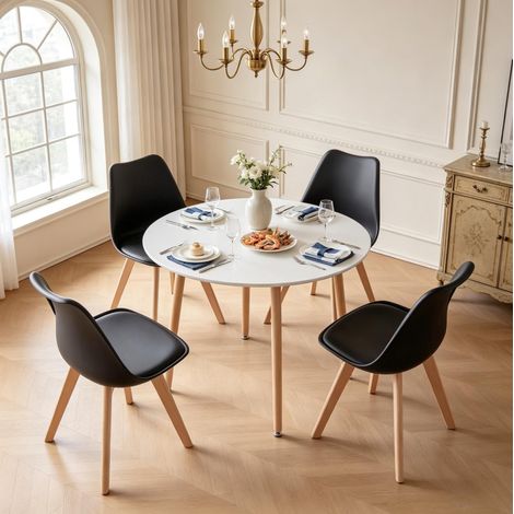 Conjunto de mesa y 4 sillas de comedor 80x80x75 cm de madera y plástico FloraGrace (1/5)