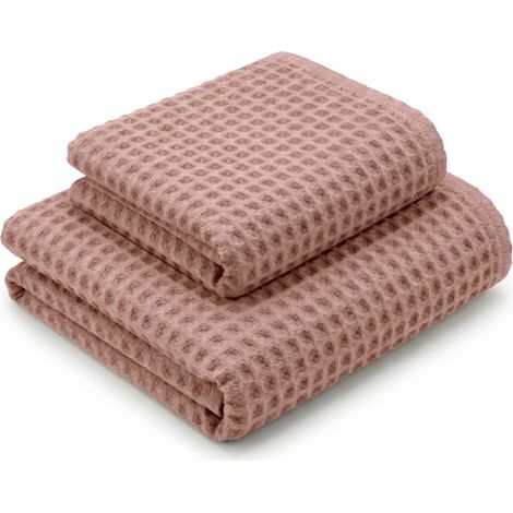 Asciugamani Nido d'Ape 100% Cotone 330 g/m² Made in Italy – Set 2 Pezzi (60x110 + 40x60) Tex Family – Cipria