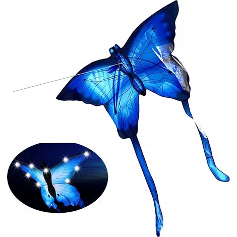 Cerf-volant papillon XXL bleu lumineux LED 150 cm (1/5)