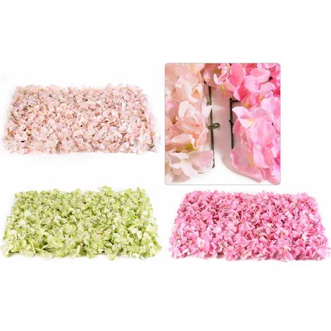 Tapis floraux modulables en hortensias artificiels en tissu coloré, idéal pour décors, lot de 3, H. 5 cm, grille 59 x 40