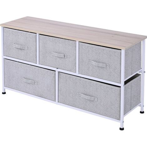 Commode 5 tiroirs RALPH bois clair et gris (1/5)