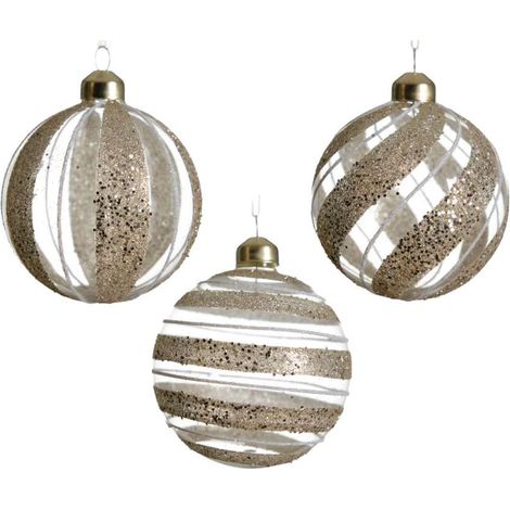 Sfera natalizia trasparente con decoro linee oro glitter