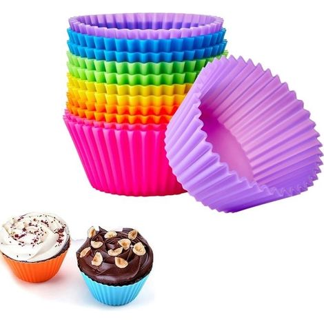 12 Moules Silicone Réutilisables Muffins/Cupcakes 7x7x3cm - Anti-Adhésif (Multicolores, Aléatoires) (1/4)