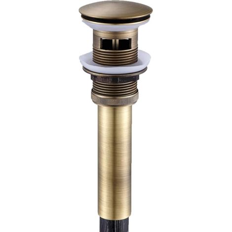 Bonde de lavabo simple en bronze antique sans trop-plein - Bonde escamotable pour salle de bain - Trou antique (1/5)