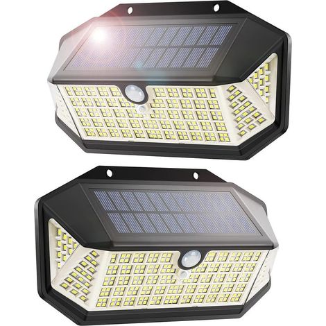 Lámpara solar exterior de 266 LED, 3 modos de iluminación, iluminación solar exterior, 220° y protección IP65 con detector de movimiento [2 unidades] (1/5)
