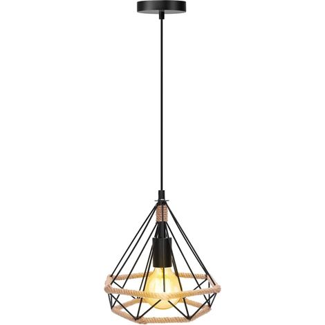 LUCE A SOSPENSIONE CORDA VINTAGE LAMPADA RETRÒ A SOSPENSIONE A GABBIA METALLICA (1/5)