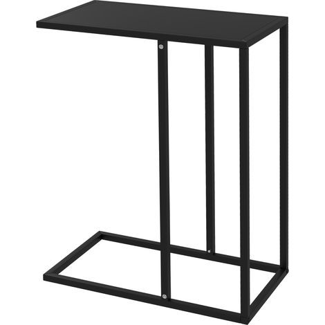 Table d'appoint, table pour ordinateur portable, table basse en forme de C, avec structure en acier, noire (1/5)