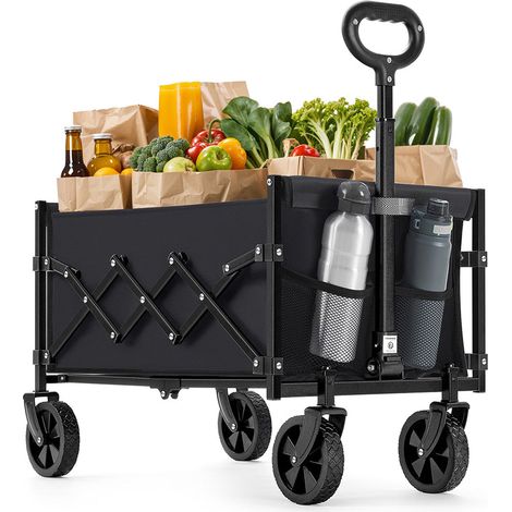 Carrello da trasporto pieghevole carrello da spiaggia carrello da campeggio con maniglia 4 ruote rinforzate di cui 2 universali portata 150 kg giardino esterno nero 20005031