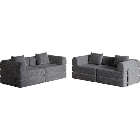 ELVMI Sofá Cama 1 Plaza con Almacenaje en Reposabrazos, Estructura de Acero, Chenilla Gris (1/5)