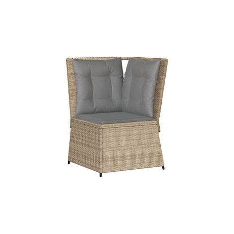 Canapé d'angle de jardin avec coussins beige résine tressée (1/5)