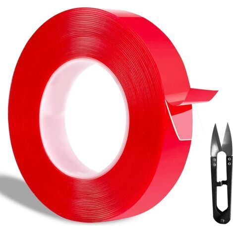 Ruban adhésif double face transparent/Ruban adhésif double face ultra résistant en acrylique résistant à la chaleur/Fixation dissimulée (1,0 mm d'épaisseur 20 mm x 5 m) (1/5)
