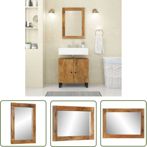 Miroir de chambre - vidaXL Miroir 70x50 cm bois de manguier massif et verre - Miroir en bois (1/5)