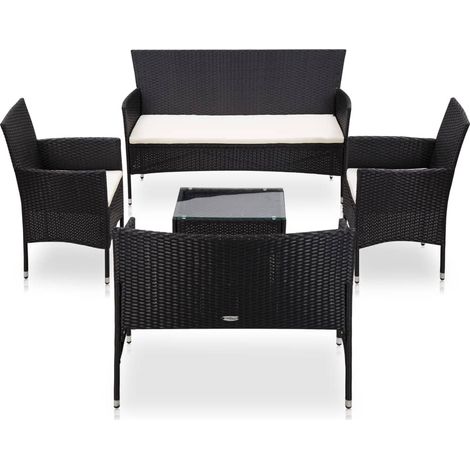 5-tlg. Garten-Lounge-Set mit Auflagen Poly Rattan Schwarz