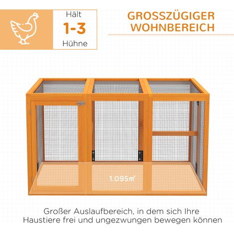 Poulailler pour 1-3 poules, cadre en bois, treillis métallique, design extensible, perchoirs en bois, orange (1/5)