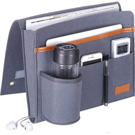 Organiseur de Chevet - 5 Poches - Feutre Épais - Pour Télécommande Téléphone Tablette Lunettes Magazine - 32 x 28 x 10 cm - 1 Pièce (1/5)