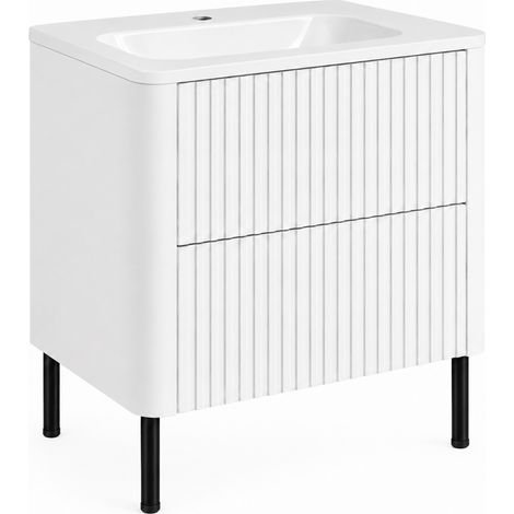 Meuble sous vasque 60 cm, blanc, avec vasque (1/5)