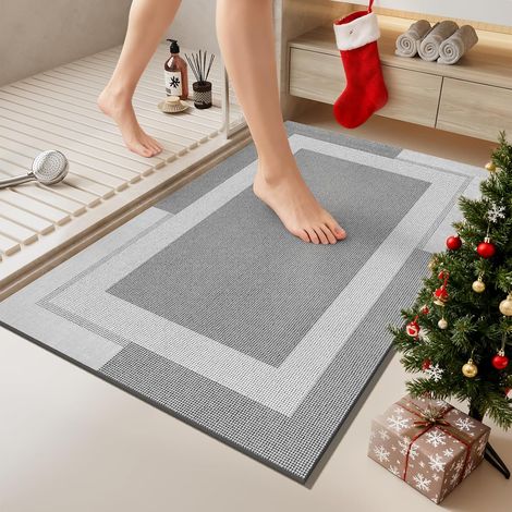 JSSEVN - Washable bath mat measuring 40 x 60 cm, easy to care for with a non-slip rubber backing, stain-resistant and absorbent. (1/5)