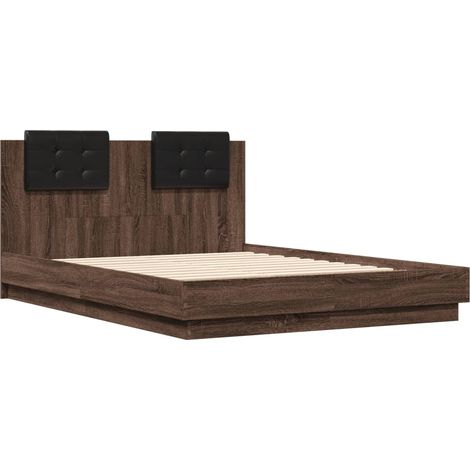 Bed Frame with LED without Mattress Brown Oak 120x190 cm Small Double vidaXL