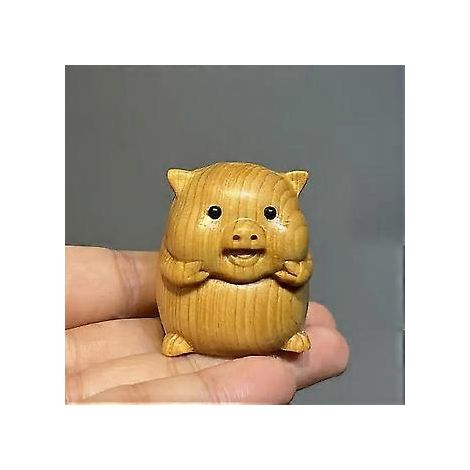 Holzschnitzerei Schweinchen, Ornament, Skulptur, Figur, Statue, Dekoration für Zuhause, Büro oder Tisch, Geschenk