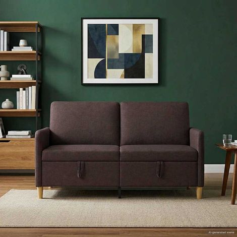 Canapé 2 places avec rangement en polyester marron foncé, 152 x 78 x 87 cm - PANGIVO (1/5)