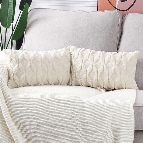 2 Stück weiche, plüschige, kurze Kissenbezüge aus Wollsamt im luxuriösen Stil für Sofa und Schlafzimmer, beige, 30 x 50 cm (1/4)