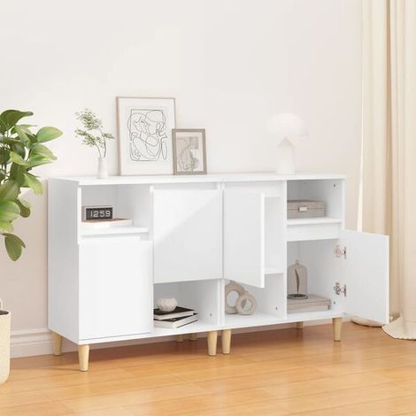 Ensemble de 2 Meubles de Rangement Blanc, Buffet Bas et Étagère Murale en Bois d'Ingénierie, 60x35x70 cm, Armoire de Cuisine pour Salon et Salle à Manger (1/5)