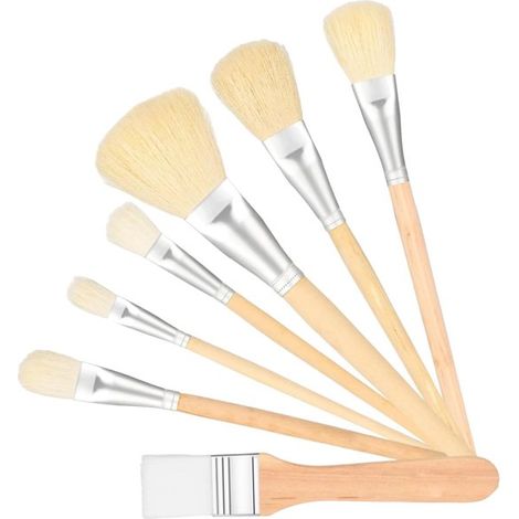 Set di pennelli professionali dorati con testine a ventaglio e per mescolare. (1/5)
