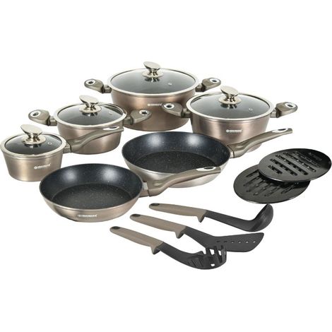 Batterie de cuisine 15 pièces avec revêtement en marbre Carbone Herzberg HGMETCR15-CAR (1/5)