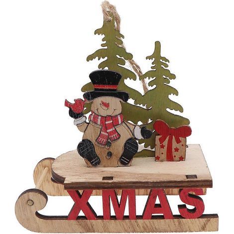 Décoration de Noël en bois en forme de traîneau, bonhomme de neige coloré et créatif, accessoire décoratif pour le bureau, le salon, la chambre ou le bureau.-11612cm (1/3)