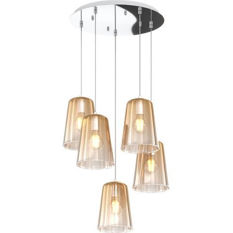 Sospensione Contemp. Rosone Tondo Shaded Metallo Cromo Vetro Ambra 5 Luci E27 (1/3)