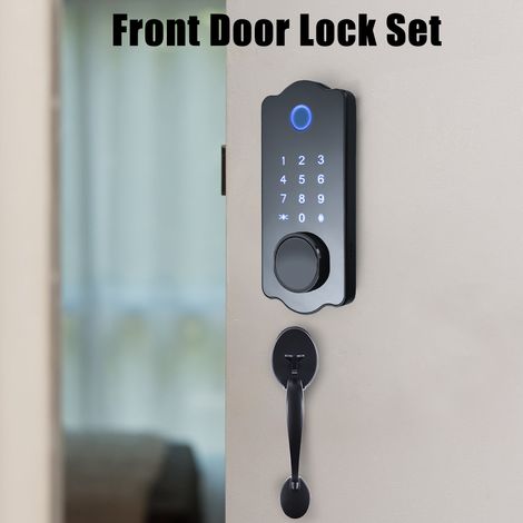 Serrure de porte intelligente 5 en 1, résistante à l'eau, automatique, pour application TTlock, carte IC, 150 Codes, empreintes digitales électroniques, avec levier de poignée avant. (1/5)