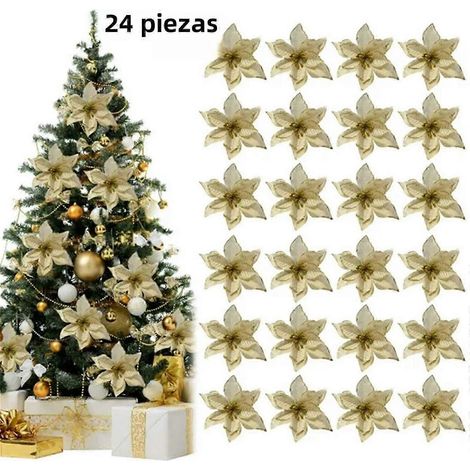 24 fleurs de Noël artificielles à paillettes pour décorations de sapin et couronnes de Noël, idéales pour les mariages et les décorations de Noël en intérieur. (1/5)