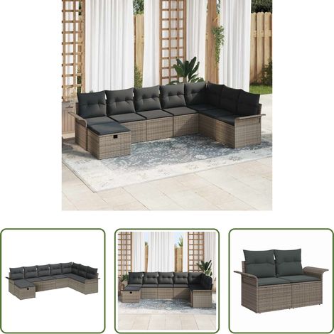 vidaXL Canapé poly rotin - Ensemble de canapé de jardin avec coussin 8 pcs Gris Poly rotin (1/5)