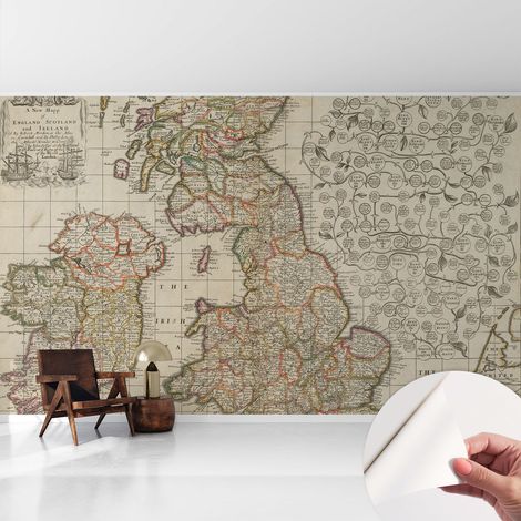 Papier peint autocollant adhésif avec motifs pour salon et chambre accessoire stylé pour votre intérieur Carte historique 416x254 cm (1/5)