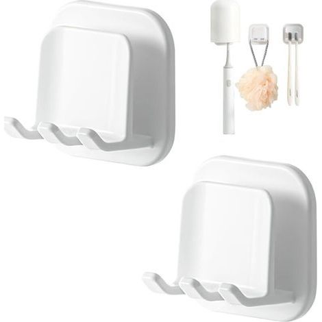2 porta spazzolini da parete, porta spazzolini elettrici autoadesivi, accessorio per il bagno, non richiedono forature, set di 2 porta spazzolini (1/5)