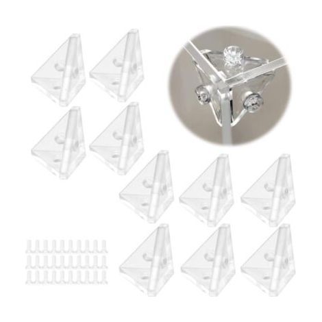 10 Pack Clear Acrylic Corner Brackets, Straight Connectors with Fixing Screws for Clear Furniture and Dustproof Jewelry Displays (1/5)