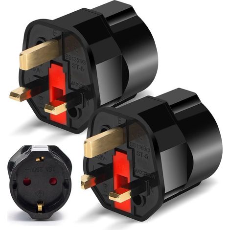 2 Pack EU to UK Plug Adapter, European to UK Travel Adaptor 2 Pin to 3 Pin Plug Adapter, Type C/E/F Europe German France Spanish Polish Turkish to British Adapter Type G (1/5)