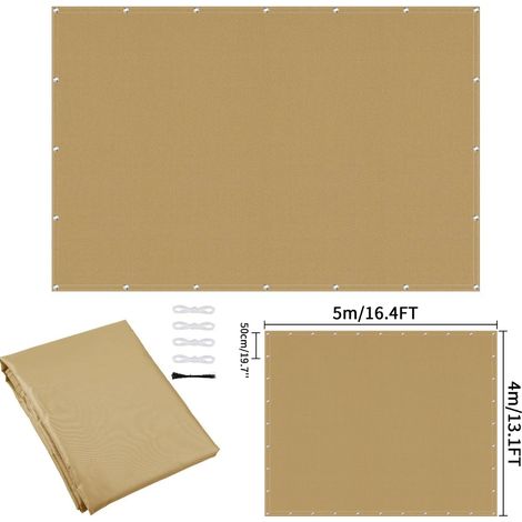 (Jaune sable 400x500CM) Toile d'ombrage imperméable avec perforations, adaptée aux clôtures de jardin et aux pergolas, protection UV. (1/5)