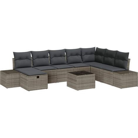 Maison Exclusive - Set Divano da Giardino con cuscino 9 pcs Grigio Poly Rattan