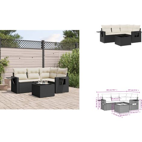 5-tlg. Garten-Sofagarnitur mit Kissen Schwarz Poly Rattan - Gartenmöbel - Outdoor Möbel - Lounge Set - Rattan Gartenmöbel - Sofasatz (1/3)