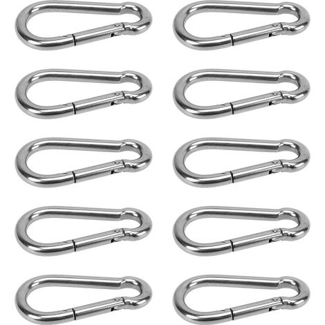 Lot de 10 mousquetons à ressort en acier inoxydable avec boucle de sécurité pour la randonnée, 11 mm / 0,43 po (1/5)