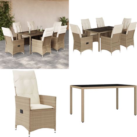 7-tlg. Garten-Essgruppe mit Kissen Beige Poly Rattan - Gartenset - Outdoor Möbel - Rattan Gartenmöbel - Relax Sessel - Esstisch Set - Home & Living (1/5)