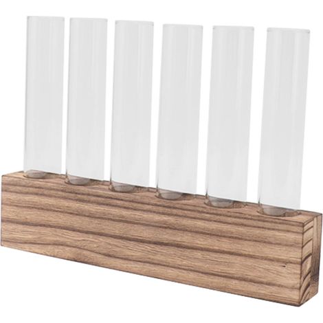 Station de propagation de plantes en verre, tubes de propagation, terrarium de bureau avec support en bois, mini tubes à essai, décoration intérieure, 6 tubes (1/5)
