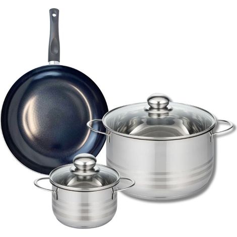Ensemble de 1 Poêle de cuisson 24 cm et 2 faitouts 14 et 24 cm Elo Prima Brillant (1/5)