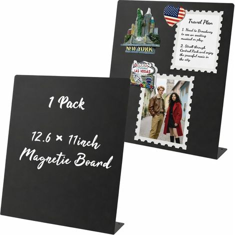 Tableau magnétique noir avec support, plaque métallique pour aimants et souvenirs, panneau d'affichage de bureau pour photos, cartes postales et décoration, présentoir de table pour maison et bureau (1/5)