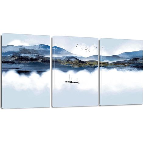 Leinwandbilder 3 Teilig Kunstdruck Wohnzimmer See und Boot 30x40cm (1/5)