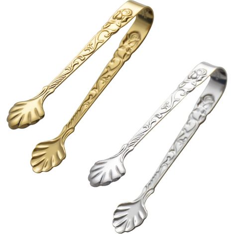 Lot de 2 pinces à sucre à poignée rouillée, pinces à glaçons en acier inoxydable à motif rose vintage, pinces à sucre argentées et (1/5)