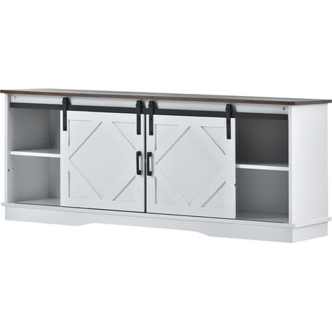 295186188AAW) Grand meuble TV, buffet et centre de divertissement avec 2 portes coulissantes classiques, étagères réglables pour salon et salle à manger, design moderne maison de campagne 1504060cm (1/5)