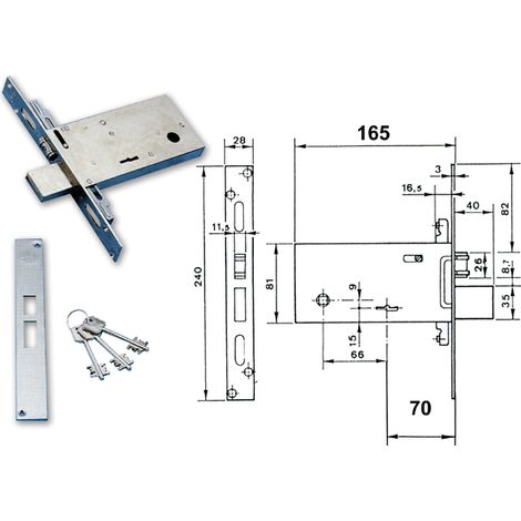 Verrou à double panneton traditionnel mm 70 6803R/Sa YALE